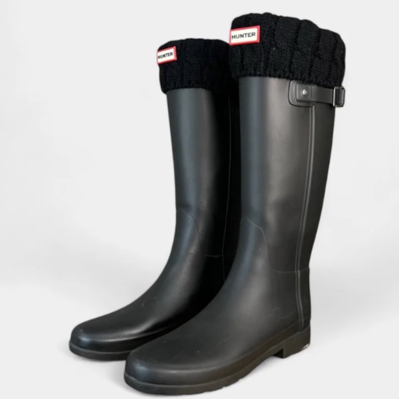 HUNTER ORIGINAL TALL MATTE BLACK RAIN BOOTS WITH LINER - Picture 1 of 15